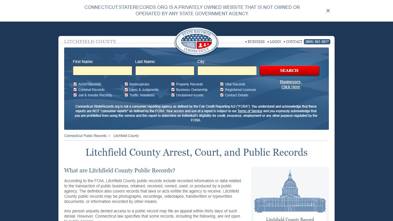 Litchfield County Arrest, Court, and Public Records