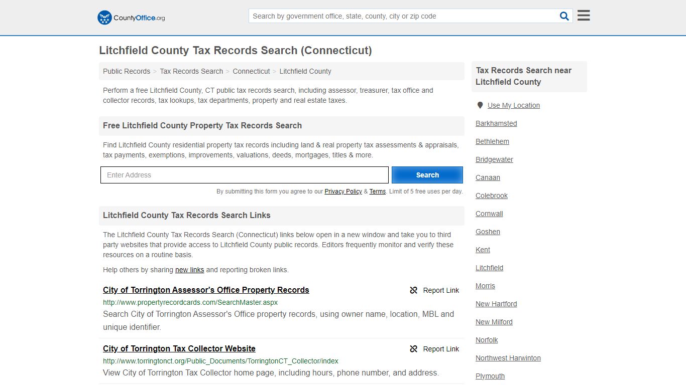 Litchfield County Tax Records Search (Connecticut) - County Office